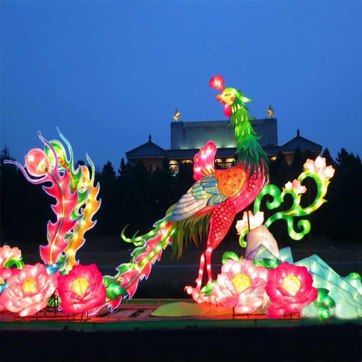 Mythic Legendary Phoenix Bird Silk Lantern For Exhibition