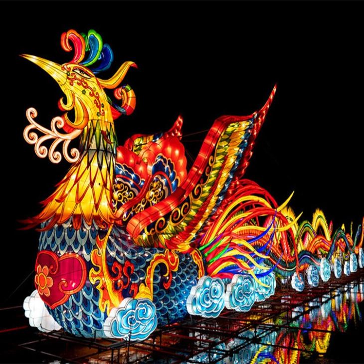 Mythic Legendary Phoenix Bird Silk Lantern For Exhibition