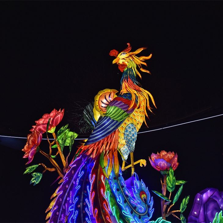 Mythic Legendary Phoenix Bird Silk Lantern For Exhibition
