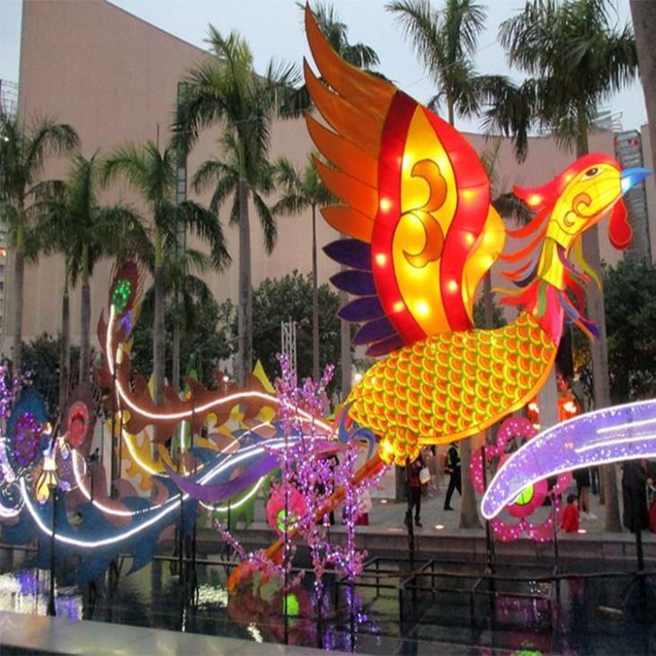 Mythic Legendary Phoenix Bird Silk Lantern For Exhibition